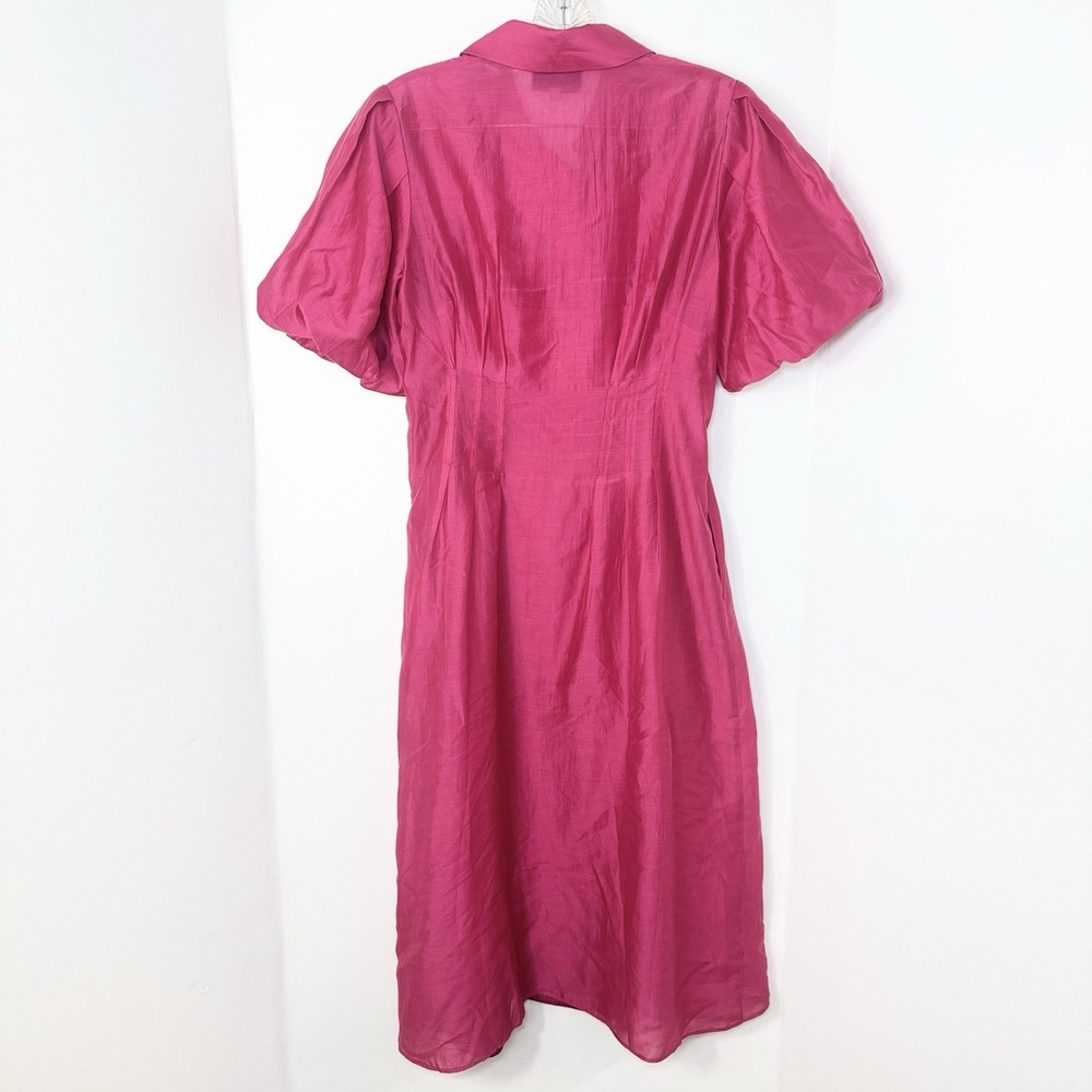 TUCKERNUCK Raspberry Organza Delaney Midi Dress Size XS Puff Sleeves Tailored - Picture 3 of 16